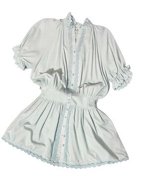 Young Free & Broke Light Teal Lace-Trim Dress